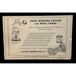 Lily Mills Hand Weaving Cotton Yarns Vintage Print Ad 1930s Wool